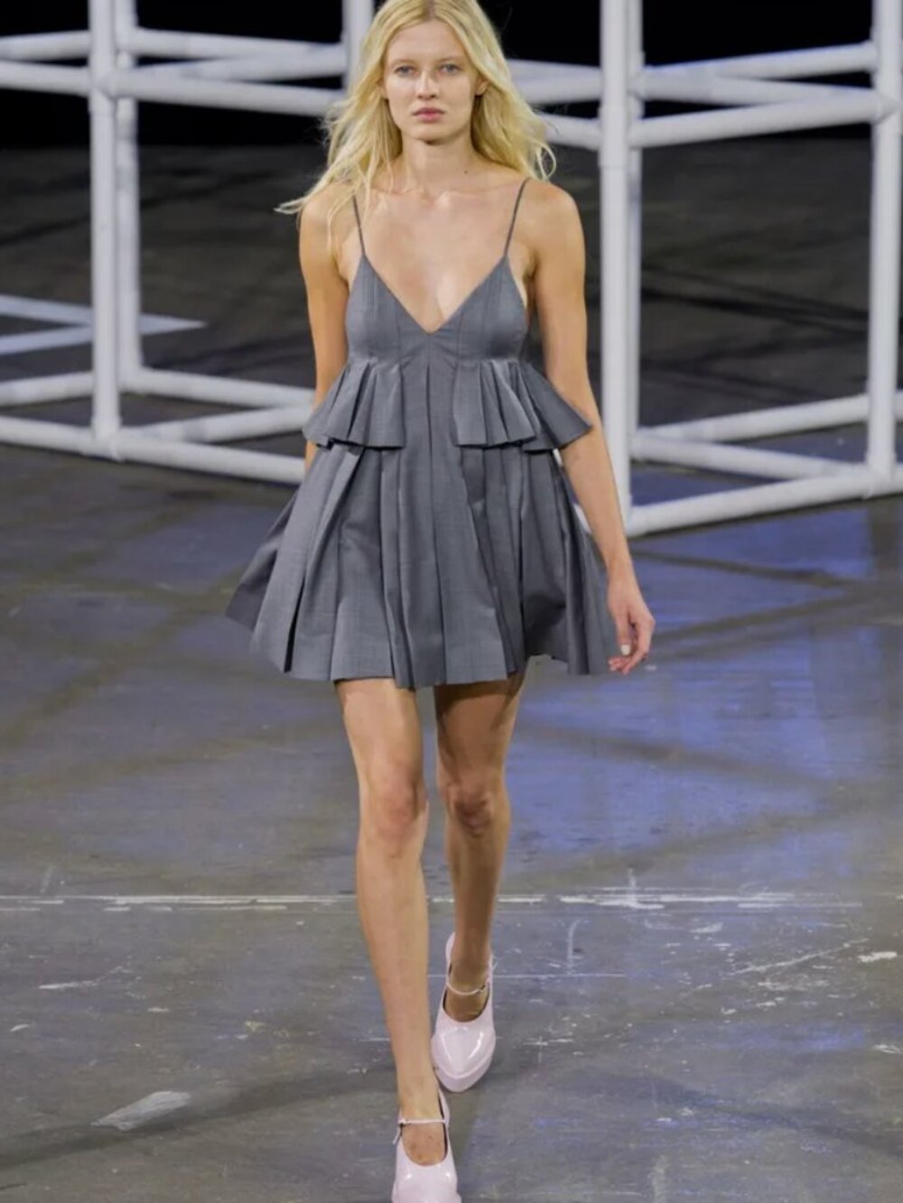 Alexander Wang Gray Pleated Spaghetti-Strap Mini Dress